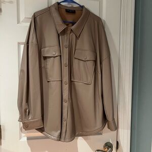 Tan Faux Leather Shacket